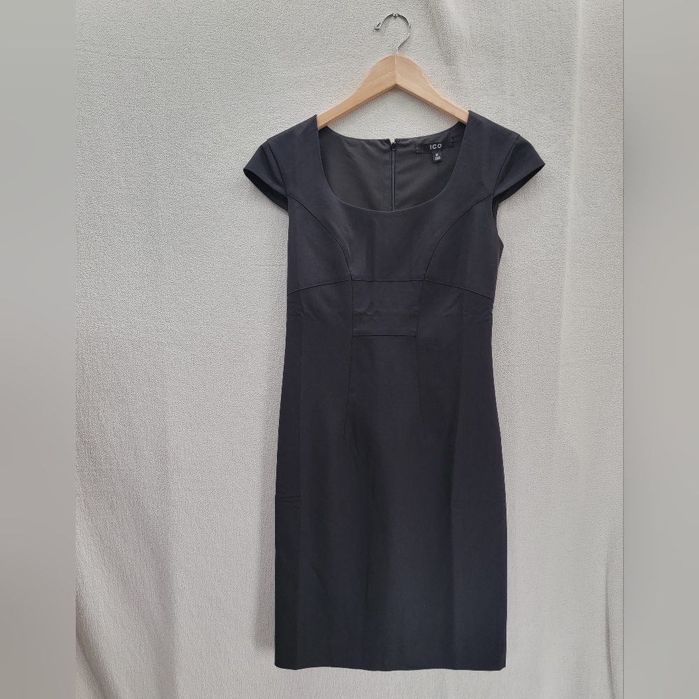 NWT ICO Black Cap Sleeve Scoop Neck Fully Lined LBD Cocktail Zip Dress Size-M